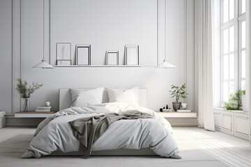Fototapeta na wymiar spacious white bedroom with a king-sized bed as the main focal point. Generative AI