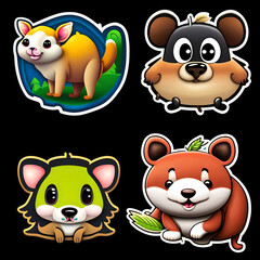 Cute animal sticker fox dog mouse bear with outlined isolated to print. Generative AI.