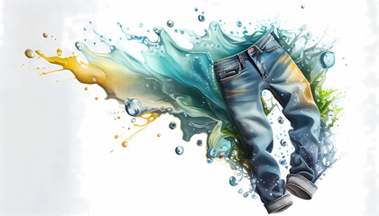 Teenager's jeans in watercolor splashes by Generative AI