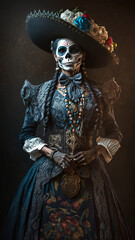 Fototapeta na wymiar Woman with day of the dead Sugar Skull make-up