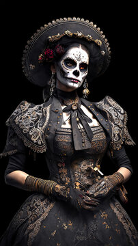 Woman with day of the dead Sugar Skull make-up