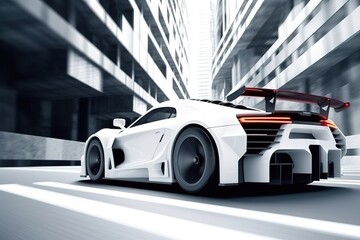 Obraz premium Concept white car on the road, generative ai
