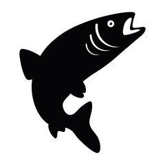 Simple black color pike fish symbol on white background