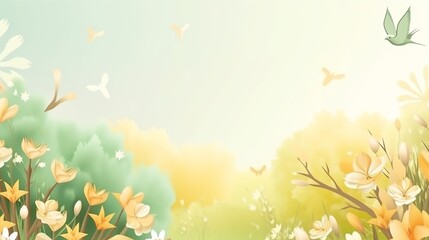 spring themed background illustration with empty copy space, generative AI