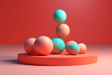 Balanced Pastel coloured spheres one a colourful background. Generative AI Illustration