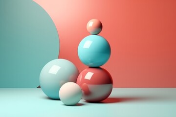 Balanced Pastel coloured spheres one a colourful background. Generative AI Illustration