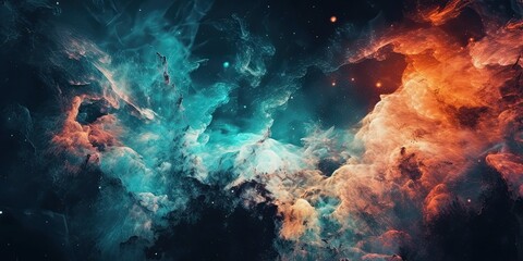 Obraz na płótnie Canvas Space background with nebula and fictional planets. Generative AI