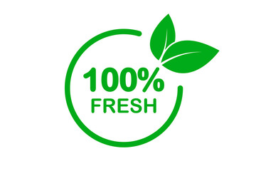 Fresh stamp food badge. Label, sticker or seal icon for products and websites. 100% fresh vector logo design. Premium quality, healthy food natural products, farm fresh stickers