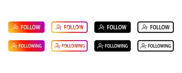 Follow and following buttons. Sign of subscription. The concept of the social network. Vector illustration