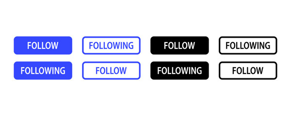 Follow and following buttons. Sign of subscription. The concept of the social network. Vector illustration
