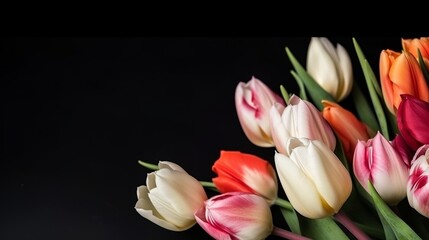 tulips background with empty copyspace Colorful background or banner for a flower shop, garden or anything plant related, generative AI