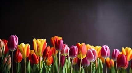 tulips background with empty copyspace Colorful background or banner for a flower shop, garden or anything plant related, generative AI