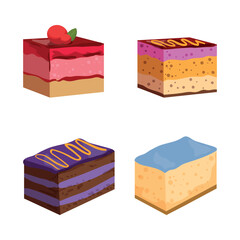 Big set of cakes, pastries and cheesecakes. Vector illustrations of sweets isolated on white background.