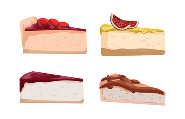 Big set of cakes, pastries and cheesecakes. Vector illustrations of sweets isolated on white background.