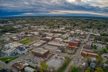 Aerial View of Opelika, Alabama at Dusk