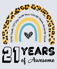21th Birthday T-Shirt, 21 Years Of Awesome, Typography Design, Milestone Birthday Gift
