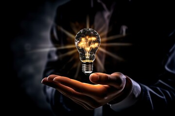 Man with light bulb having ideas