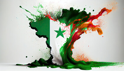 Liquid Paint Colors of Algeria Flag Dripping and Explosion Abstract Art on White Background Generative AI