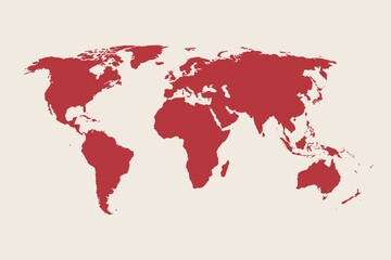 Fototapeta na wymiar Vector world red map isolated on beige background. Detailed world atlas