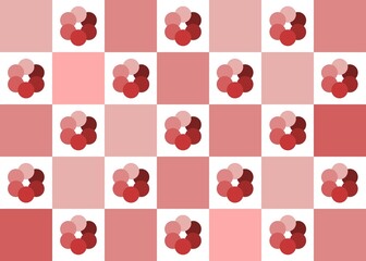 Floral and checkered notebook cover or fabric design in red, white and, pink colours.
