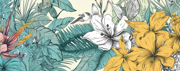 Badezimmer Foto Rückwand technical drawing of tropical floral background Generative AI Art © meredith blaché 