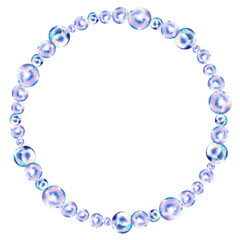 Bubble frame. Pearl necklace. Watercolor illustration on an isolated background. Marine composition. Registration of invitations, postcards, labels.
