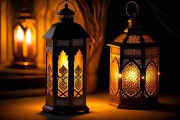 Graphic representation of "Arabic Lantern at Night". Generative AI. 