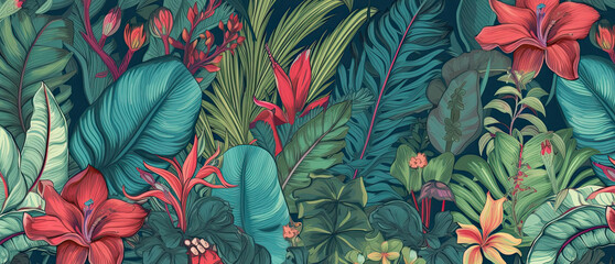 Tropical floral background Generative AI art