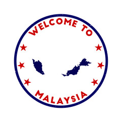 Welcome to Malaysia stamp. Grunge country round stamp with texture in a communist color theme. Vintage style geometric Malaysia seal. Amazing vector illustration.