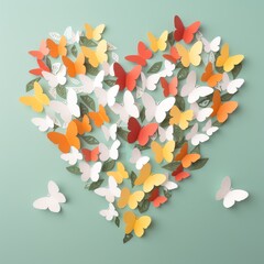 A cute Heart made from Butterflies, Paper Art, Generative AI