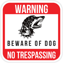 Beware of dog sign. Danger. Guard dog. Beware of the dog. Sign with with angry dog head. Design element for poster,card, banner, sign, emblem.  Eps10 vector illustration.
