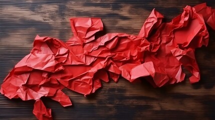 Crumpled Red Paper Tape on Textured Cardboard