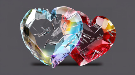 crystal glass broken heart, Bright color. Generative Ai