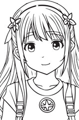 Anime girl smiling, vector coloring for children