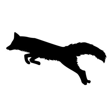 black fox leaping silhouette on white clip art preview