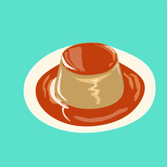 Caramel pudding dessert illustration vector