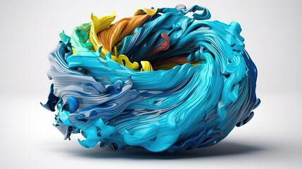 3d render, abstract twisted brush stroke, paint splash, splatter. Generative Ai