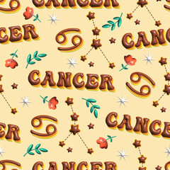 Cancer Cute 3D illustration Zodiac signs seamless pattern  , Zodiac icons astrological pattern Horoscope symbols