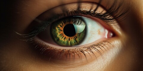 Fototapeta premium Menschliche Irisaufnahme, Nahaufnahme einer Irisfotografie, ai generativ