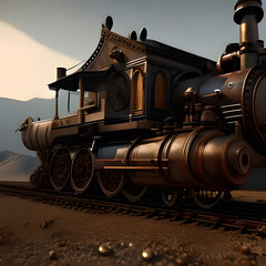 old locomotive in the countryside created with Generative AI technology