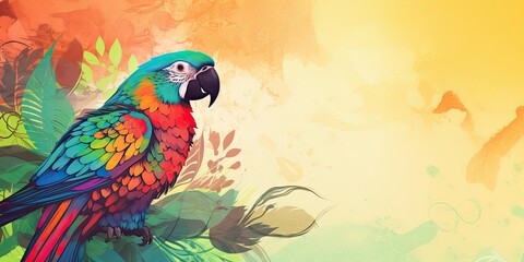 Colorful background with tropical birds - generative AI Art
