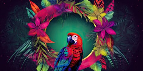 Colorful background with tropical birds - generative AI Art