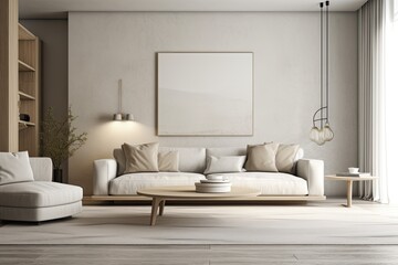 modern living room with a white sofa and coffee table. Generative AI