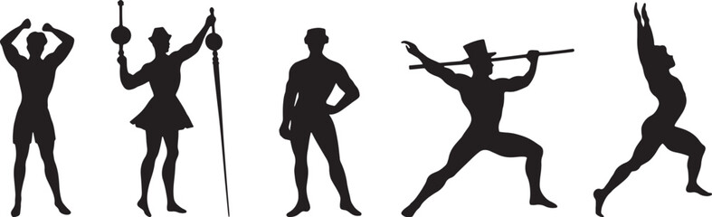 Silhouette of a strong circus actor. Vector design of man for sport festival or performance