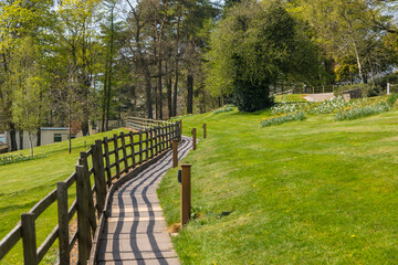 Fototapeta premium View of the buildings and gardens of the Sedbergh village. Yorkshire Dales, England, UK.