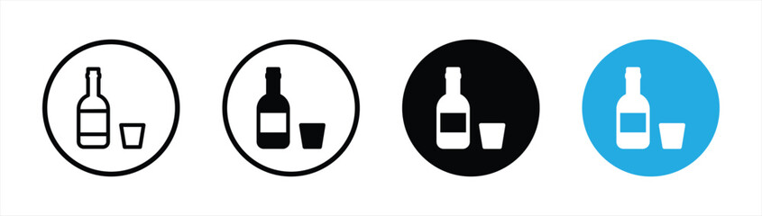 alcohol icon set. bottle wine with wine glass icon symbol sign collections. isolated style line and flat icon, vector illustration