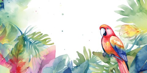 Naklejka premium Watercolor background with tropical birds - generative AI Art