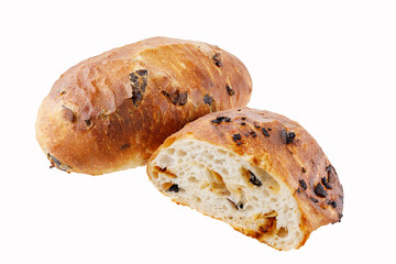 ciabatta type pastry on white background for restaurant menu