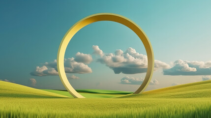 3d render, panoramic landscape. Abstract background with green grass. Generative Ai