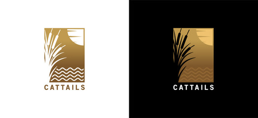 Cattail logo design in silhouette with ocean waves background